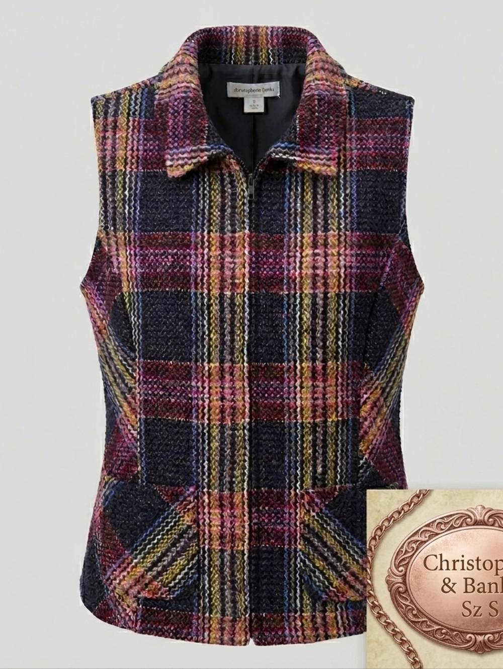 Christopher & Banks Black Lined Vest with Multicolor Trim Sm